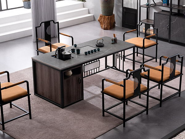 简约现代天然白蜡木岩板茶桌